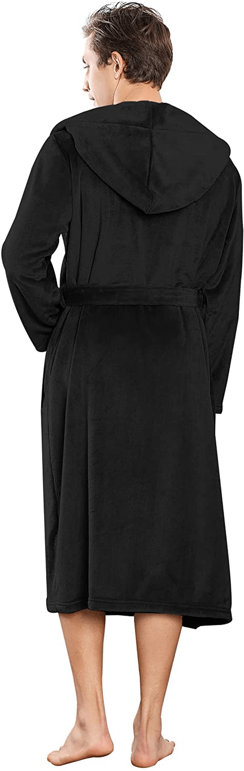 YIMANIE Mens Flannel Robe Hooded Plush Shawl Long Bathrobe Sleepwear Apparel & Accessories > Clothing > Sleepwear & Loungewear > Robes Kylie Max