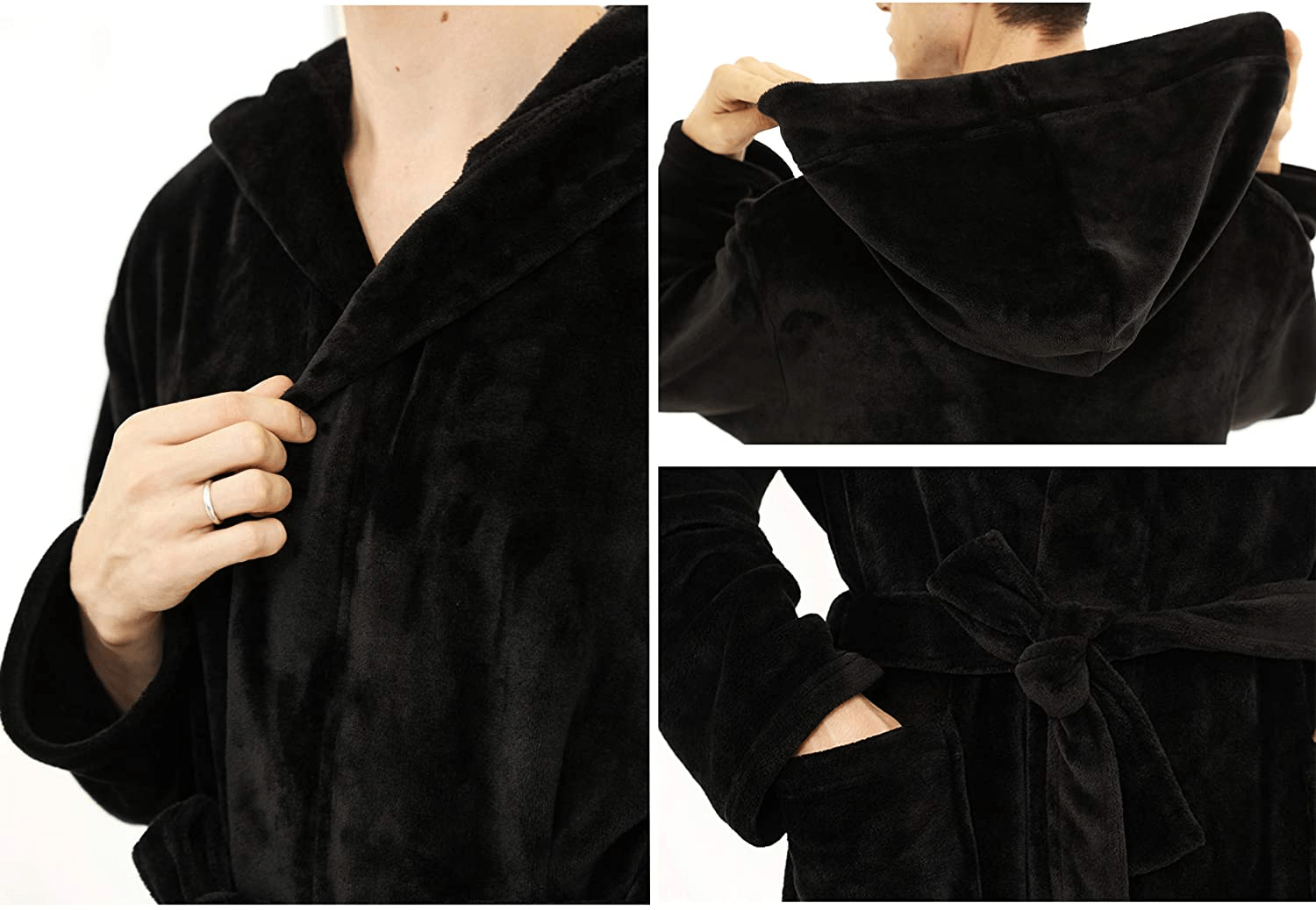 YIMANIE Mens Flannel Robe Hooded Plush Shawl Long Bathrobe Sleepwear Apparel & Accessories > Clothing > Sleepwear & Loungewear > Robes Kylie Max