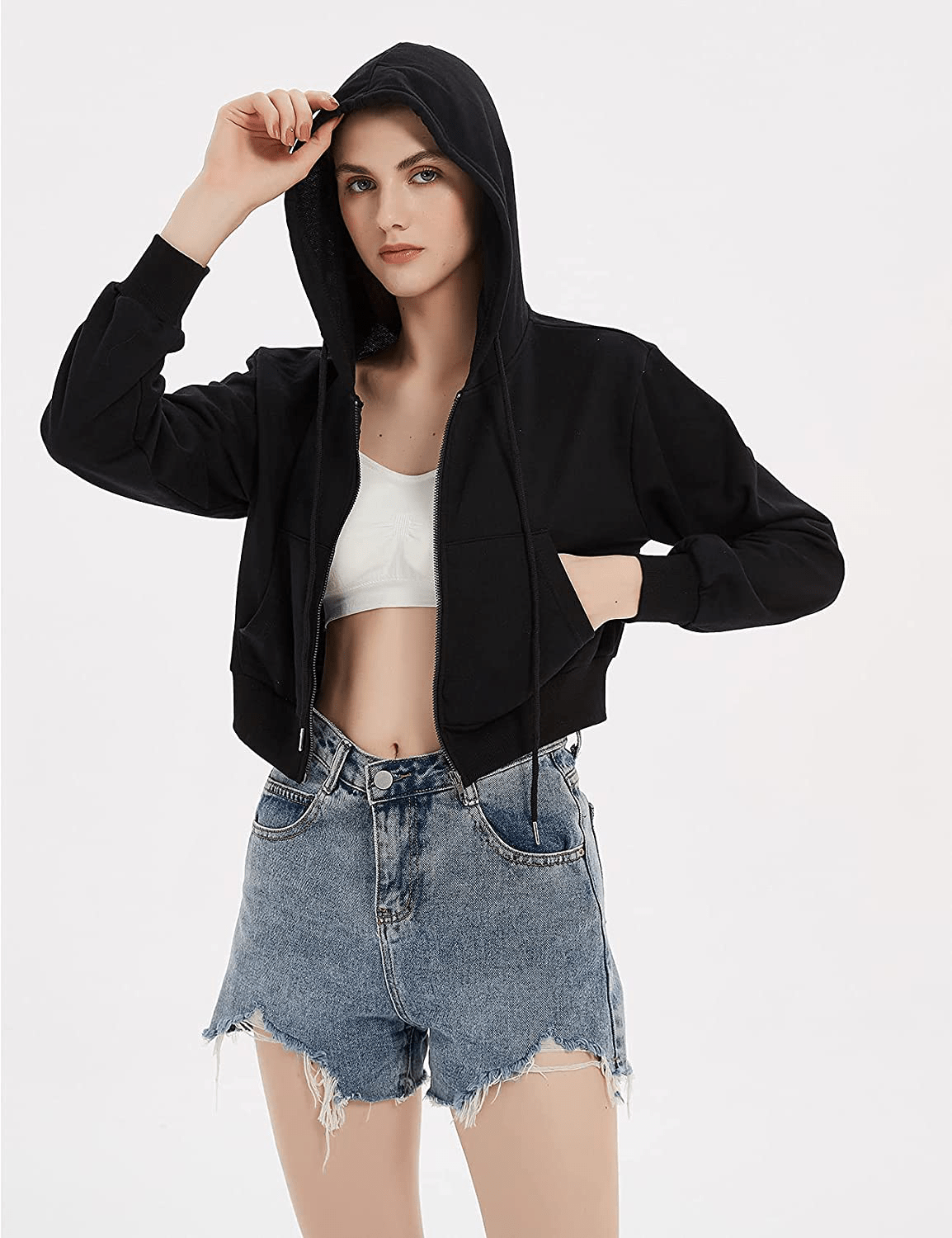 Yimoon Women'S Casual Workout Long Sleeve Crop Tops Zip up Hoodies Sweatshirts Apparel & Accessories > Clothing > Activewear Kylie Max