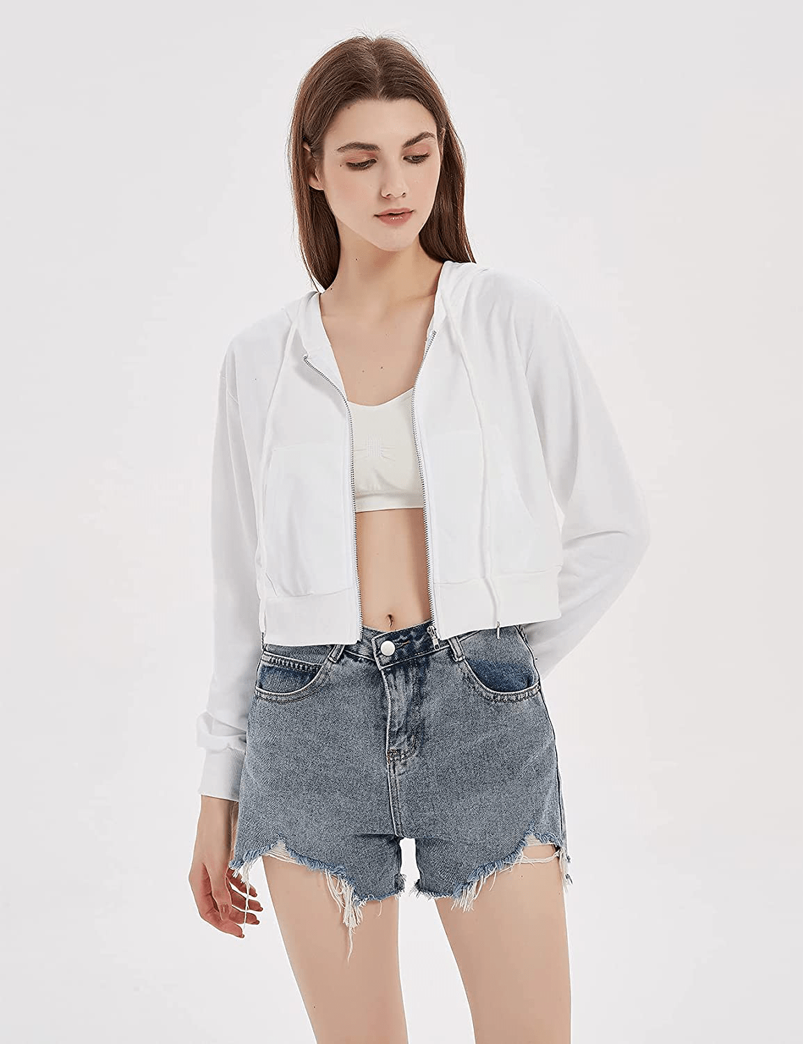 Yimoon Women'S Casual Workout Long Sleeve Crop Tops Zip up Hoodies Sweatshirts Apparel & Accessories > Clothing > Activewear Kylie Max