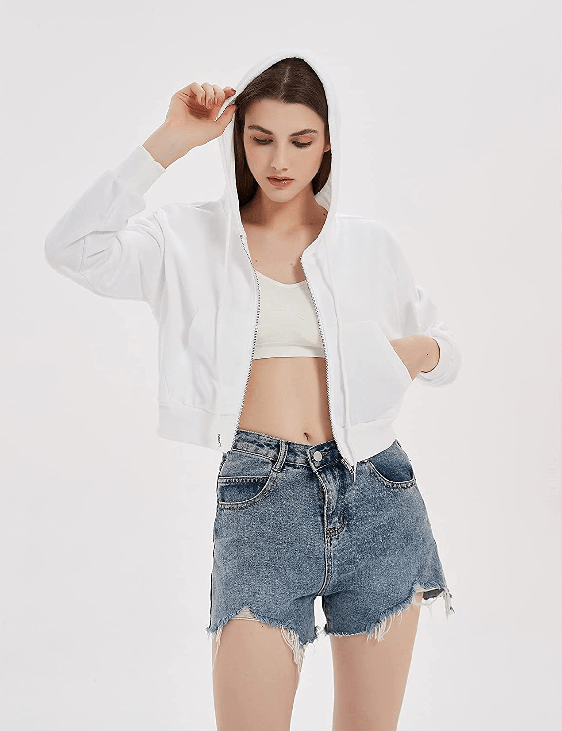 Yimoon Women'S Casual Workout Long Sleeve Crop Tops Zip up Hoodies Sweatshirts Apparel & Accessories > Clothing > Activewear Kylie Max