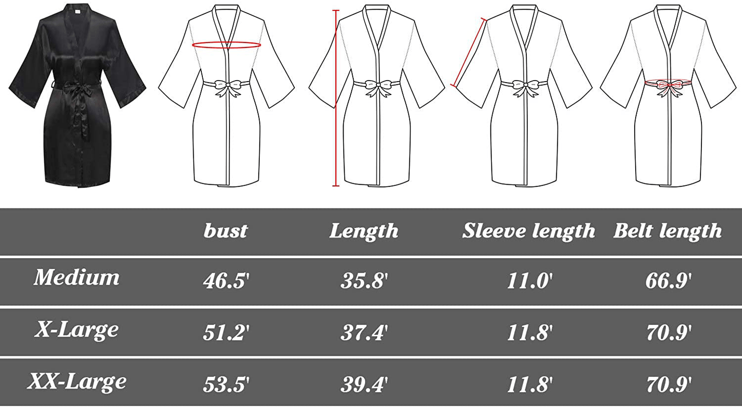 YINGER Womens Satin Kimono Robe V Neck Bridesmaid Bathrobe Wedding Party Loungewear Short XS-XXL Apparel & Accessories > Clothing > Sleepwear & Loungewear > Robes BeingYoung