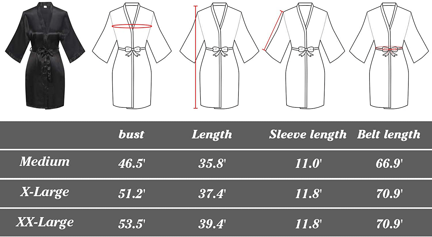 YINGER Womens Satin Kimono Robe V Neck Bridesmaid Bathrobe Wedding Party Loungewear Short XS-XXL Apparel & Accessories > Clothing > Sleepwear & Loungewear > Robes BeingYoung