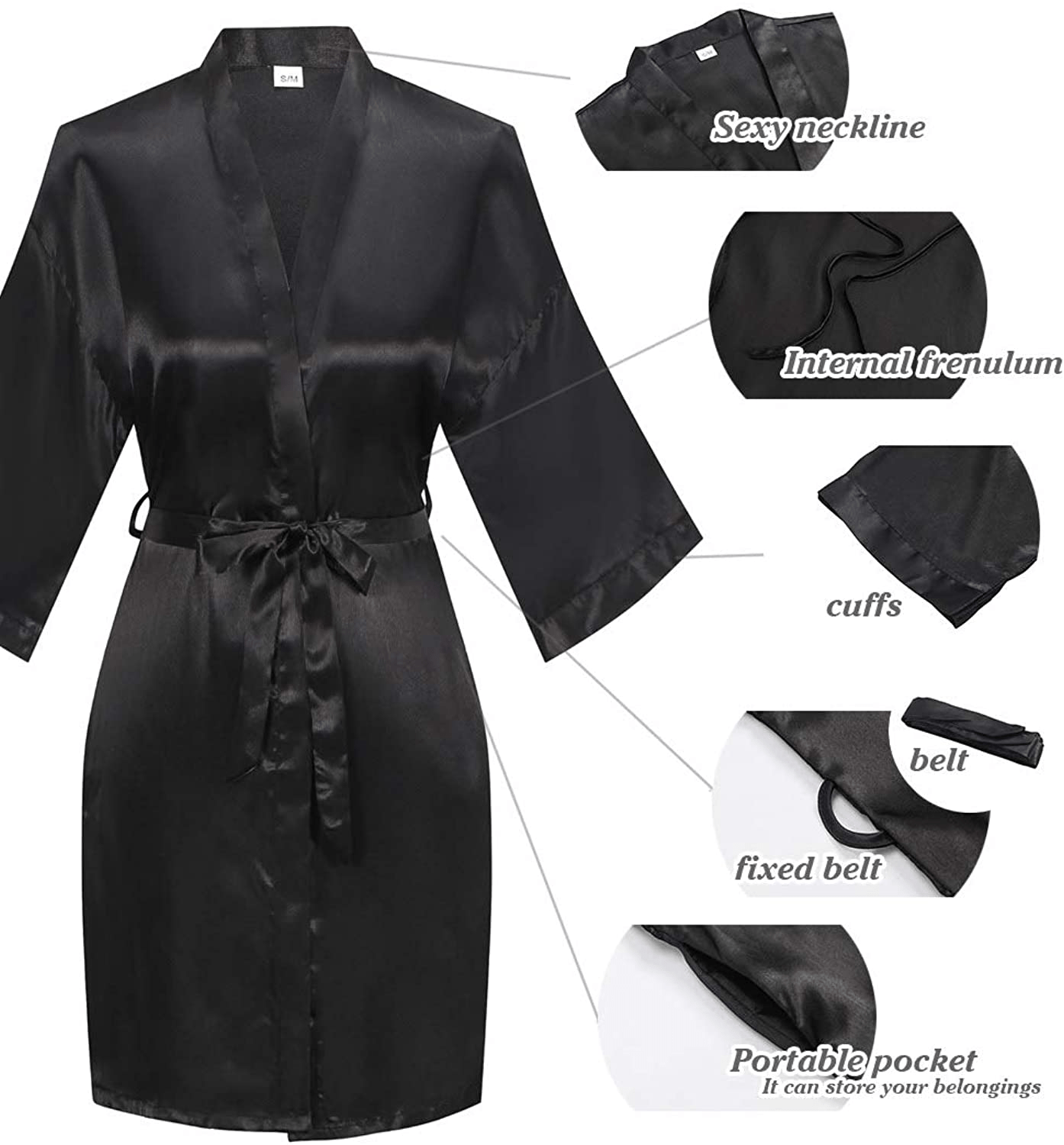 YINGER Womens Satin Kimono Robe V Neck Bridesmaid Bathrobe Wedding Party Loungewear Short XS-XXL Apparel & Accessories > Clothing > Sleepwear & Loungewear > Robes BeingYoung