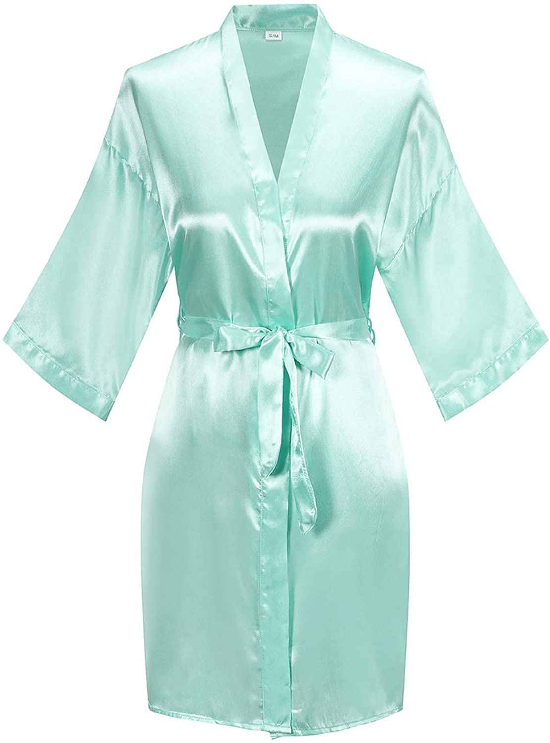YINGER Womens Satin Kimono Robe V Neck Bridesmaid Bathrobe Wedding Party Loungewear Short XS-XXL Apparel & Accessories > Clothing > Sleepwear & Loungewear > Robes BeingYoung Green XX-Large-3X-Large