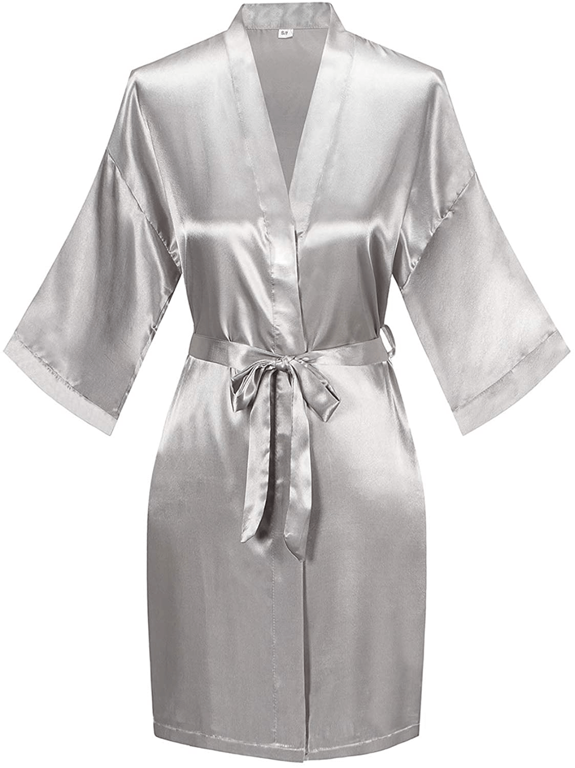 YINGER Womens Satin Kimono Robe V Neck Bridesmaid Bathrobe Wedding Party Loungewear Short XS-XXL Apparel & Accessories > Clothing > Sleepwear & Loungewear > Robes BeingYoung Silvery Large-X-Large