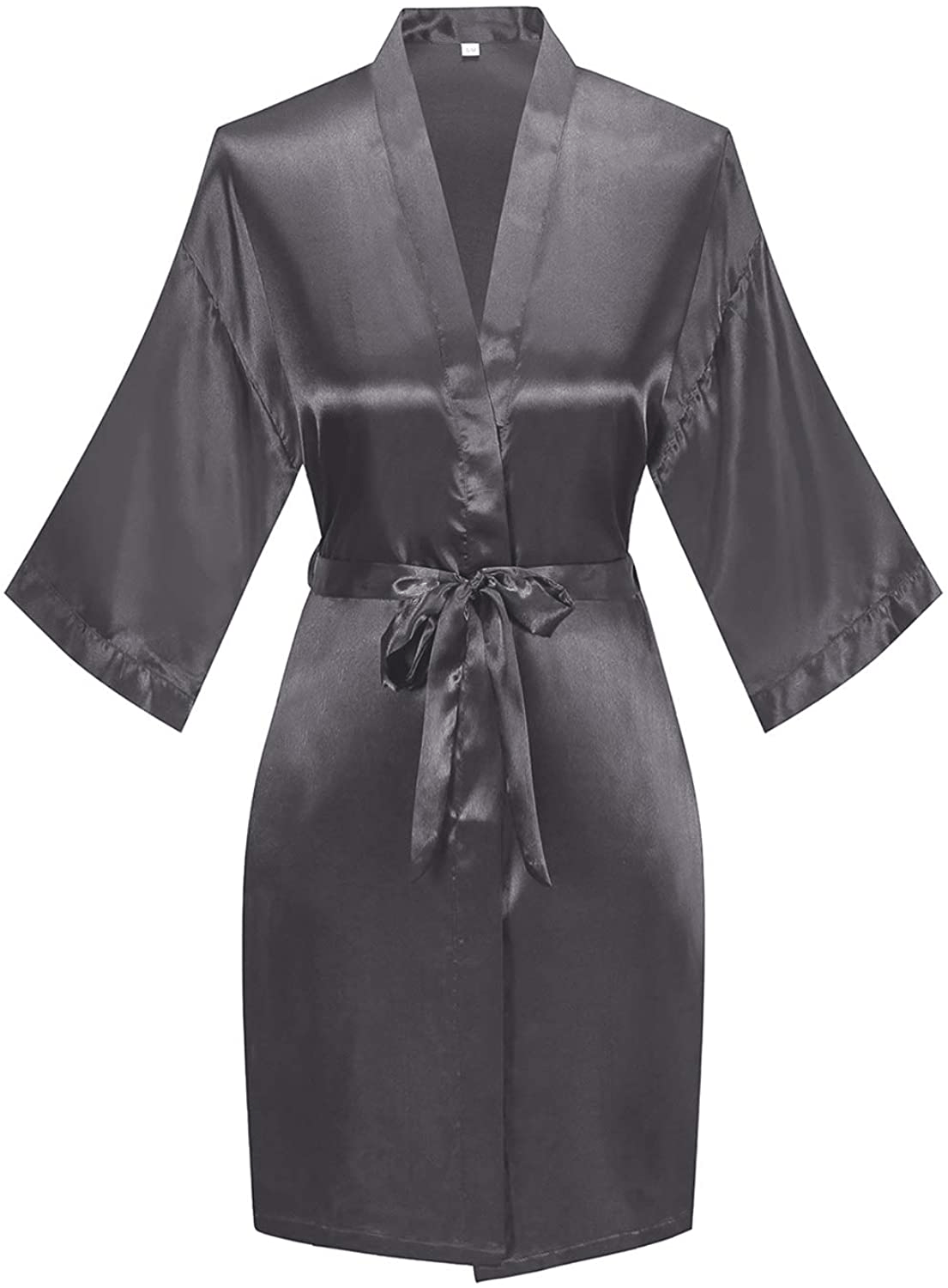 YINGER Womens Satin Kimono Robe V Neck Bridesmaid Bathrobe Wedding Party Loungewear Short XS-XXL Apparel & Accessories > Clothing > Sleepwear & Loungewear > Robes BeingYoung Carbon Grey Small-Medium