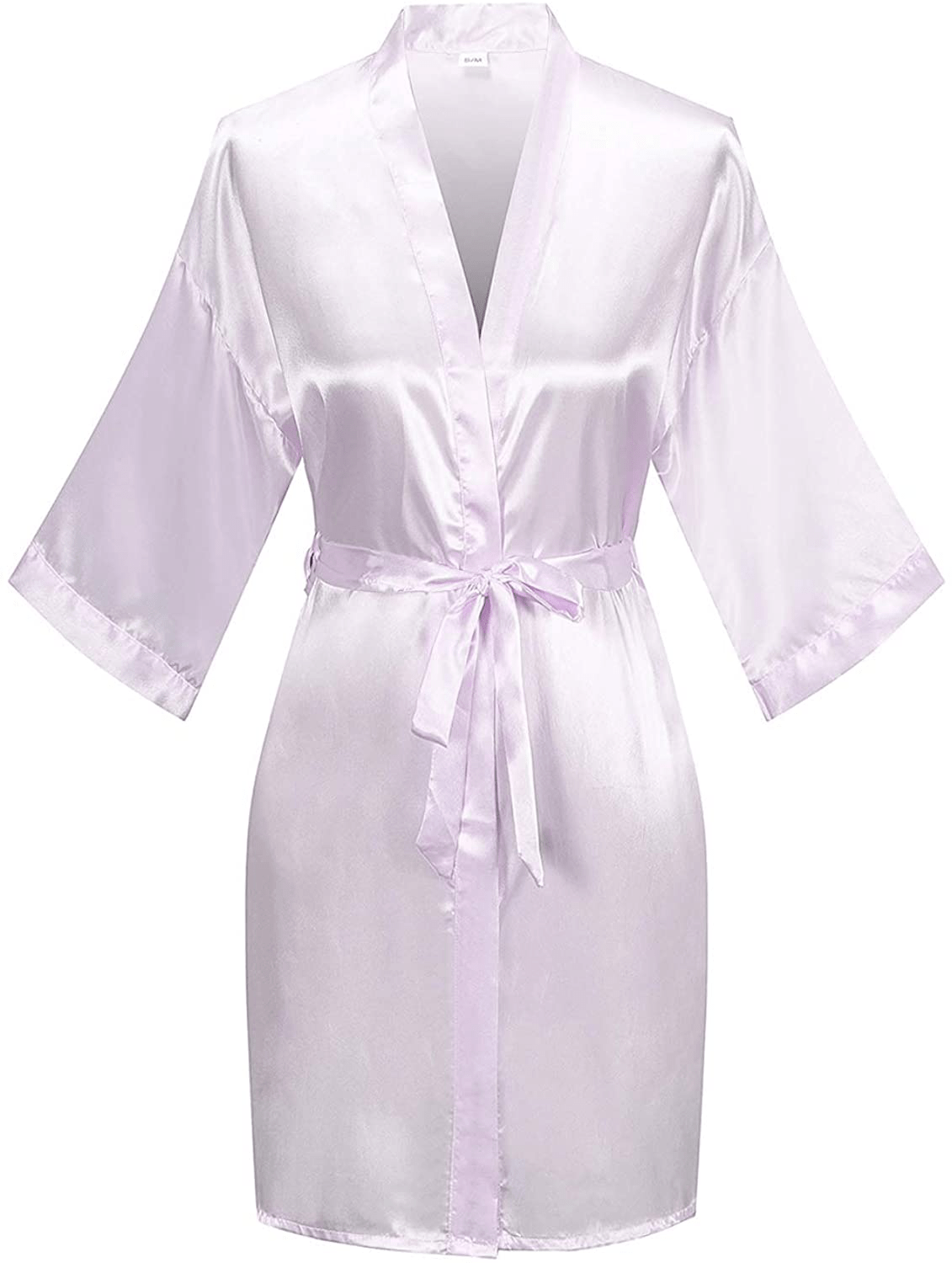 YINGER Womens Satin Kimono Robe V Neck Bridesmaid Bathrobe Wedding Party Loungewear Short XS-XXL Apparel & Accessories > Clothing > Sleepwear & Loungewear > Robes BeingYoung Light Purple Large-X-Large