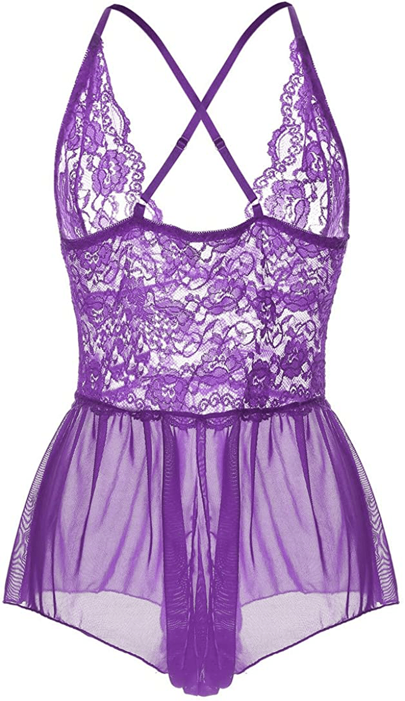 Yinggeli Womens plus Size Lingerie V Neck Lace Sexy Babydoll Sleepwear S-3XL Apparel & Accessories > Clothing > Underwear & Socks > Lingerie Kylie Max