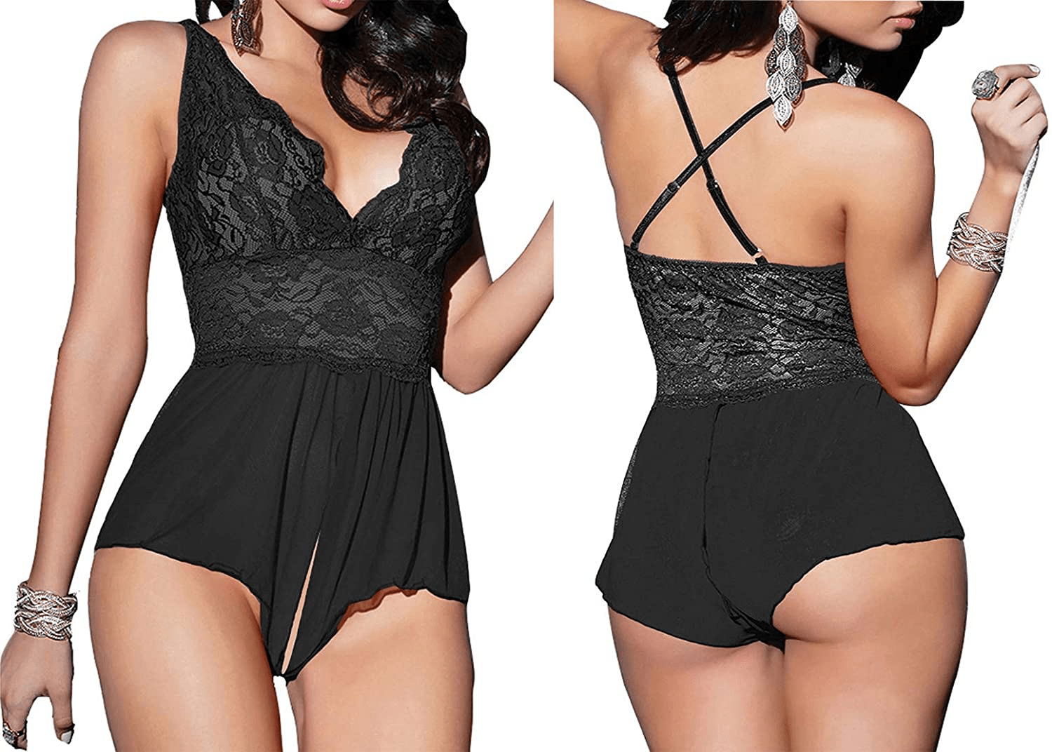Yinggeli Womens plus Size Lingerie V Neck Lace Sexy Babydoll Sleepwear S-3XL Apparel & Accessories > Clothing > Underwear & Socks > Lingerie Kylie Max