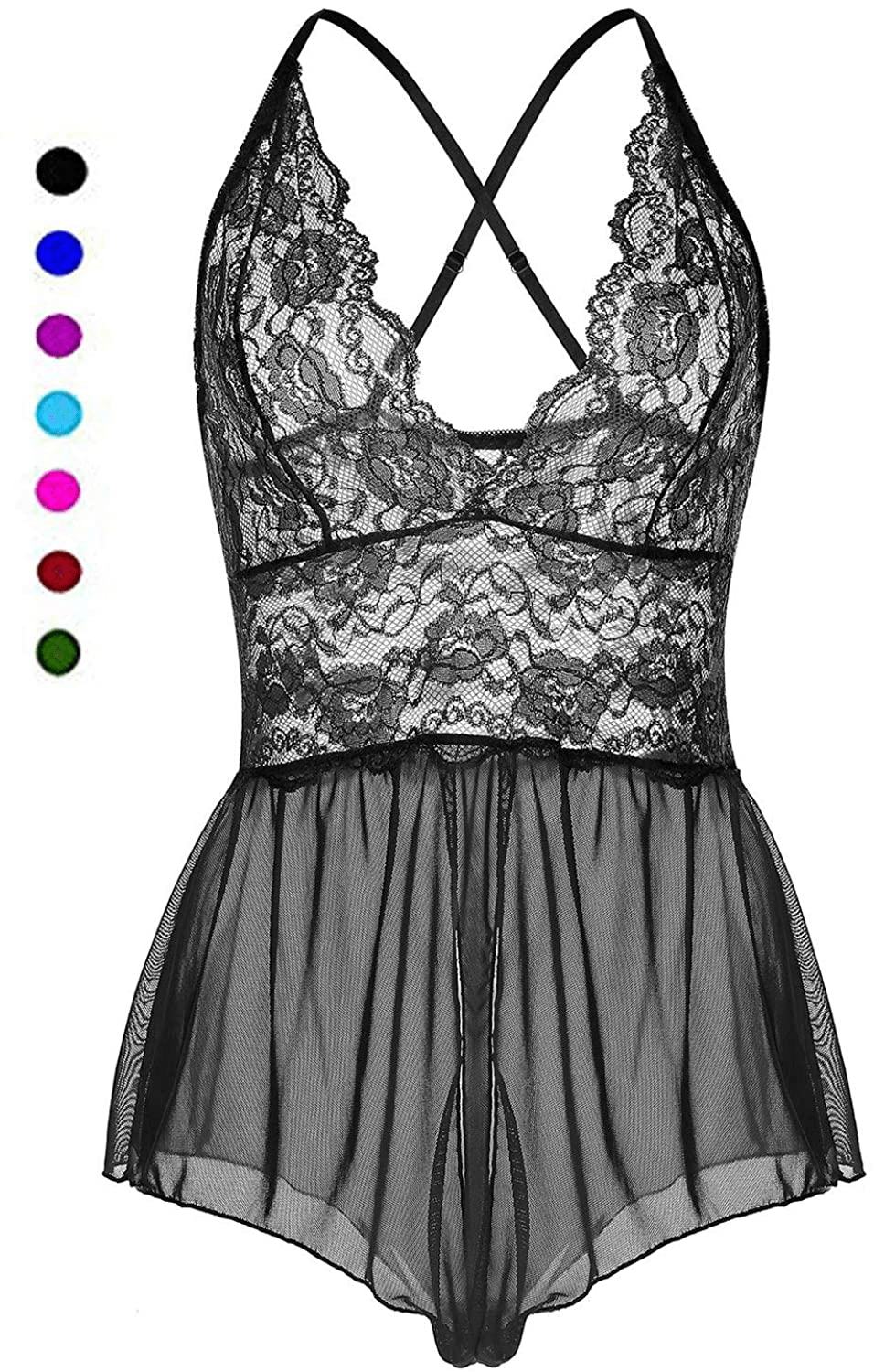 Yinggeli Womens plus Size Lingerie V Neck Lace Sexy Babydoll Sleepwear S-3XL Apparel & Accessories > Clothing > Underwear & Socks > Lingerie Kylie Max