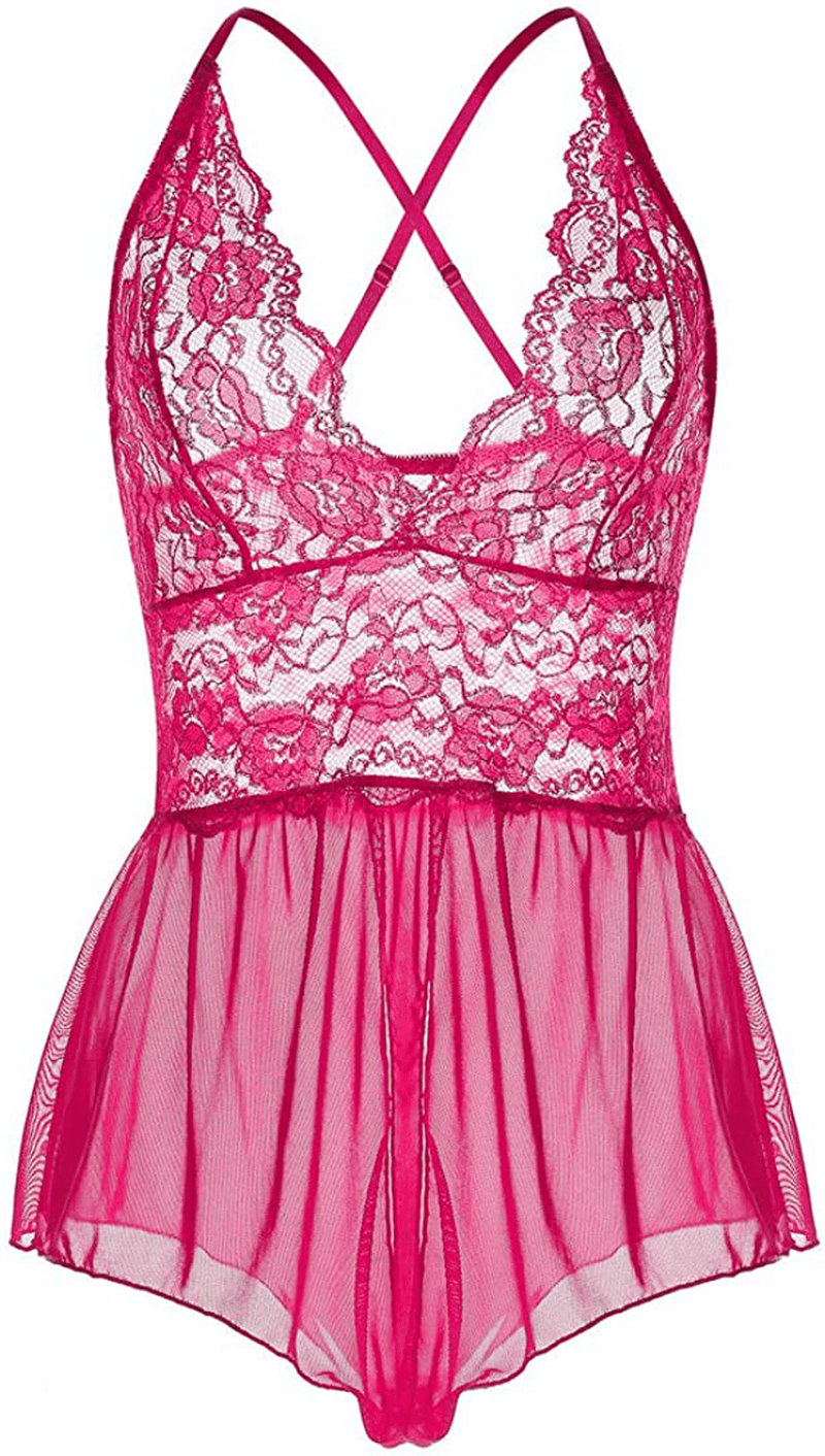 Yinggeli Womens plus Size Lingerie V Neck Lace Sexy Babydoll Sleepwear S-3XL Apparel & Accessories > Clothing > Underwear & Socks > Lingerie Kylie Max