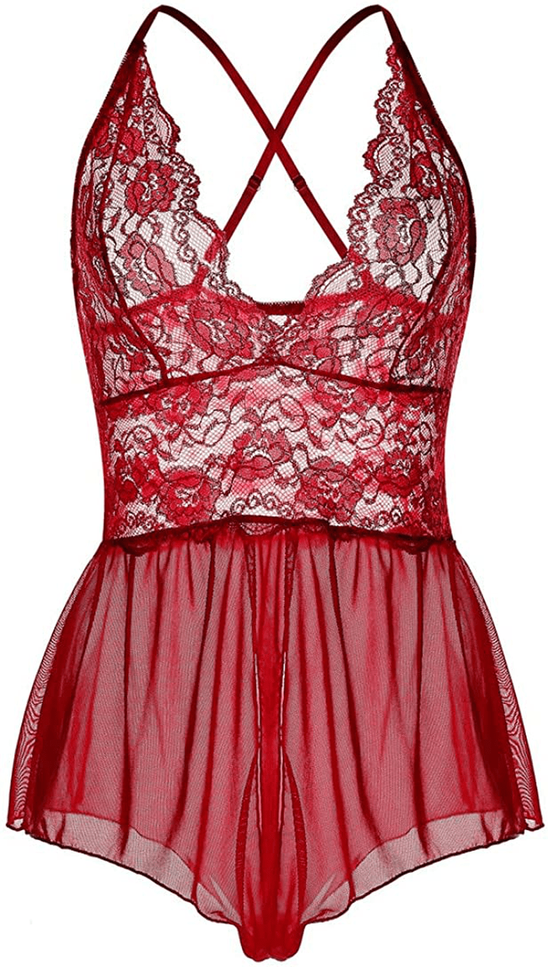 Yinggeli Womens plus Size Lingerie V Neck Lace Sexy Babydoll Sleepwear S-3XL Apparel & Accessories > Clothing > Underwear & Socks > Lingerie Kylie Max