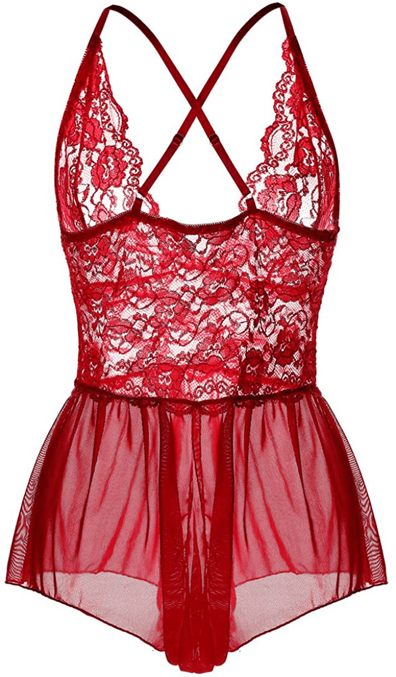 Yinggeli Womens plus Size Lingerie V Neck Lace Sexy Babydoll Sleepwear S-3XL Apparel & Accessories > Clothing > Underwear & Socks > Lingerie Kylie Max