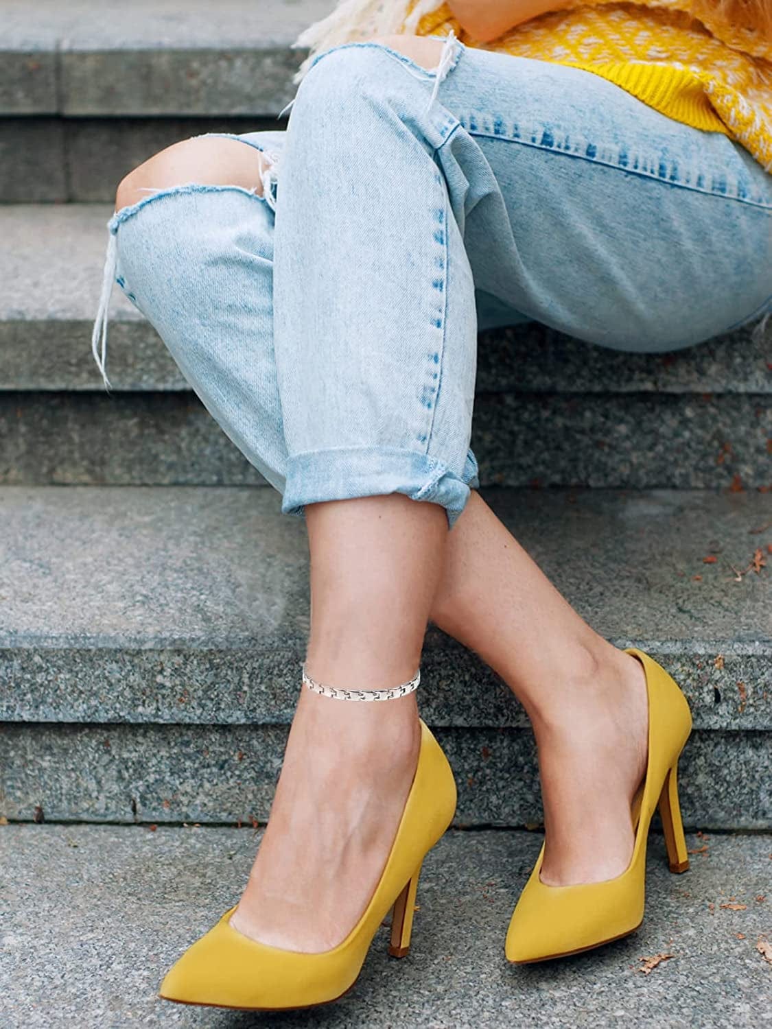 YINOX Ladies Anklet Simple Design Magnetic Stainless Steel Anklet for Ladies Girl Mom 24CM/5MM Apparel & Accessories > Jewelry > Anklets YINOX