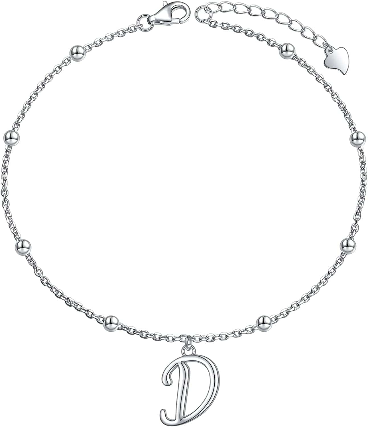 Yinshan S925 Sterling Silver Initial Ankle Bracelets for Women, Dainty Layered Beaded Letter Anklet with Initials Cute Summer Anklets Alphabet Ankle Bracelets for Women Teen Girls Apparel & Accessories > Jewelry > Anklets YinShan D