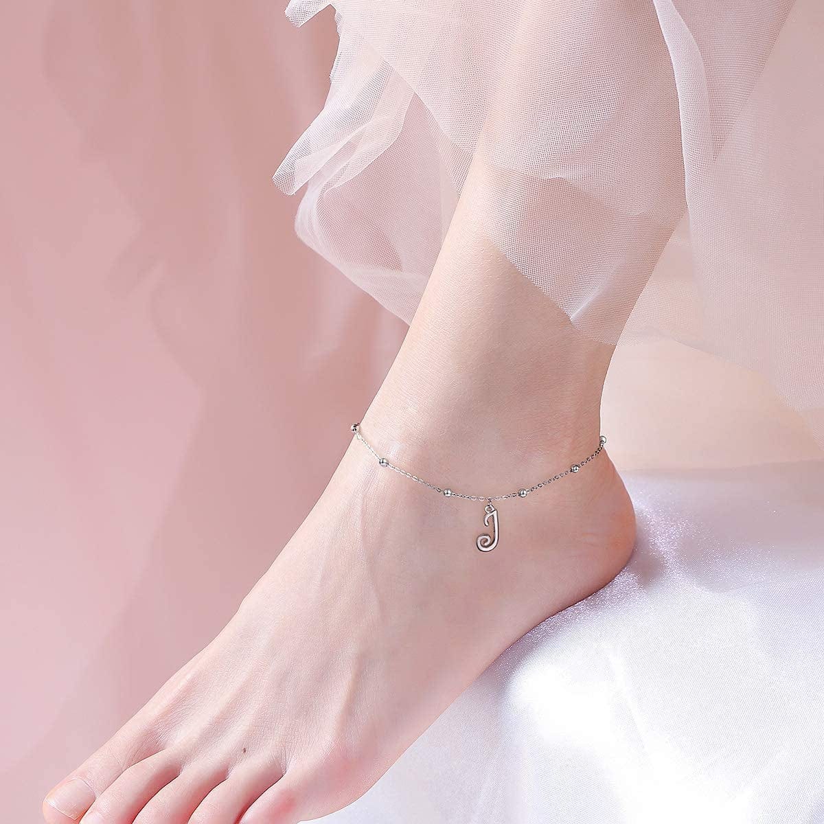 Yinshan S925 Sterling Silver Initial Ankle Bracelets for Women, Dainty Layered Beaded Letter Anklet with Initials Cute Summer Anklets Alphabet Ankle Bracelets for Women Teen Girls Apparel & Accessories > Jewelry > Anklets YinShan