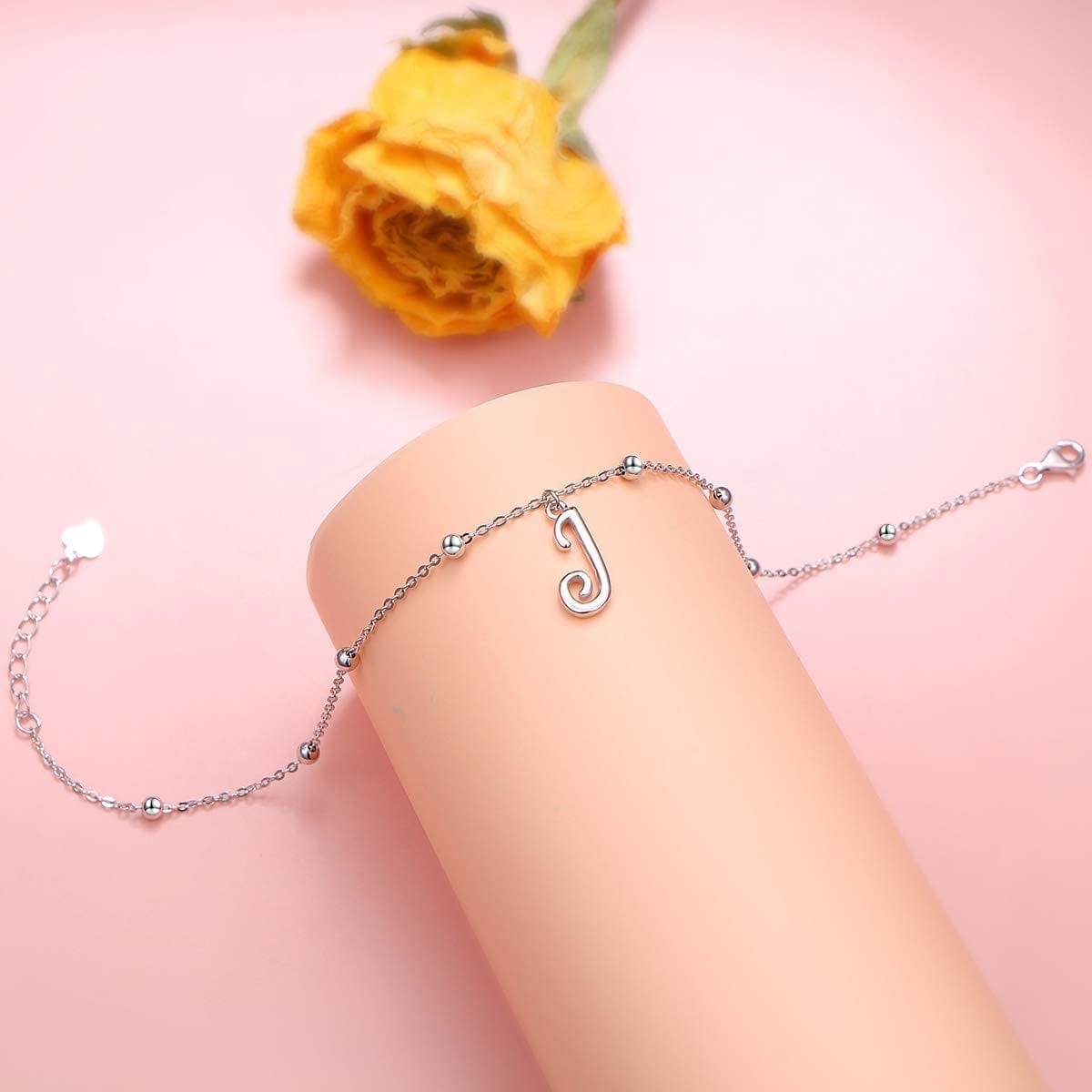 Yinshan S925 Sterling Silver Initial Ankle Bracelets for Women, Dainty Layered Beaded Letter Anklet with Initials Cute Summer Anklets Alphabet Ankle Bracelets for Women Teen Girls Apparel & Accessories > Jewelry > Anklets YinShan