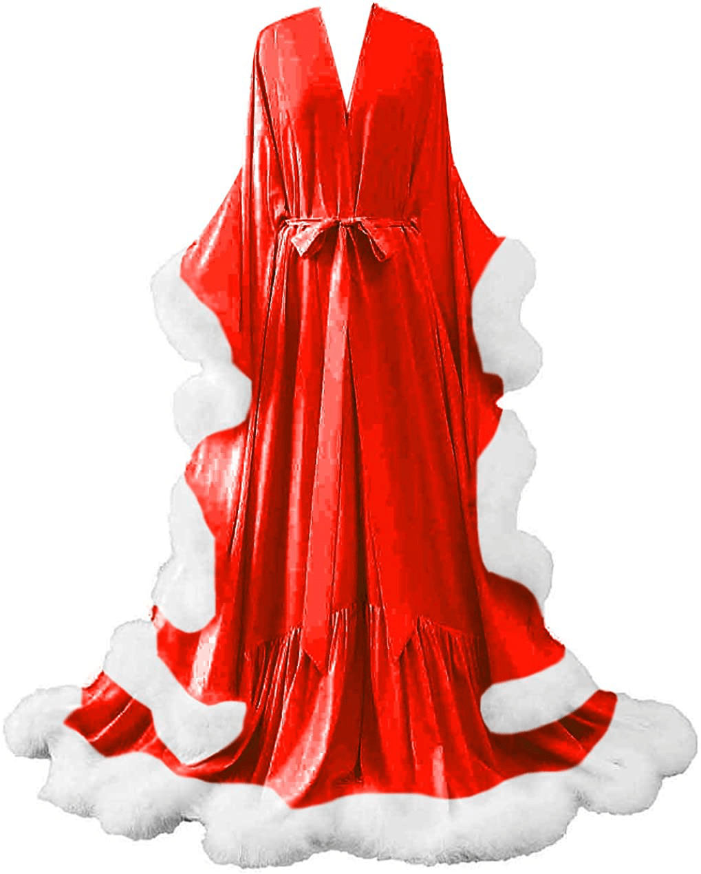 Yinyyinhs Women'S Feather Bridal Robe Wedding Scarf Long Lingerie Robe Nightgown Bathrobe Sleepwear with Belt Apparel & Accessories > Clothing > Sleepwear & Loungewear > Robes yinyyinhs Red-white Small-Medium