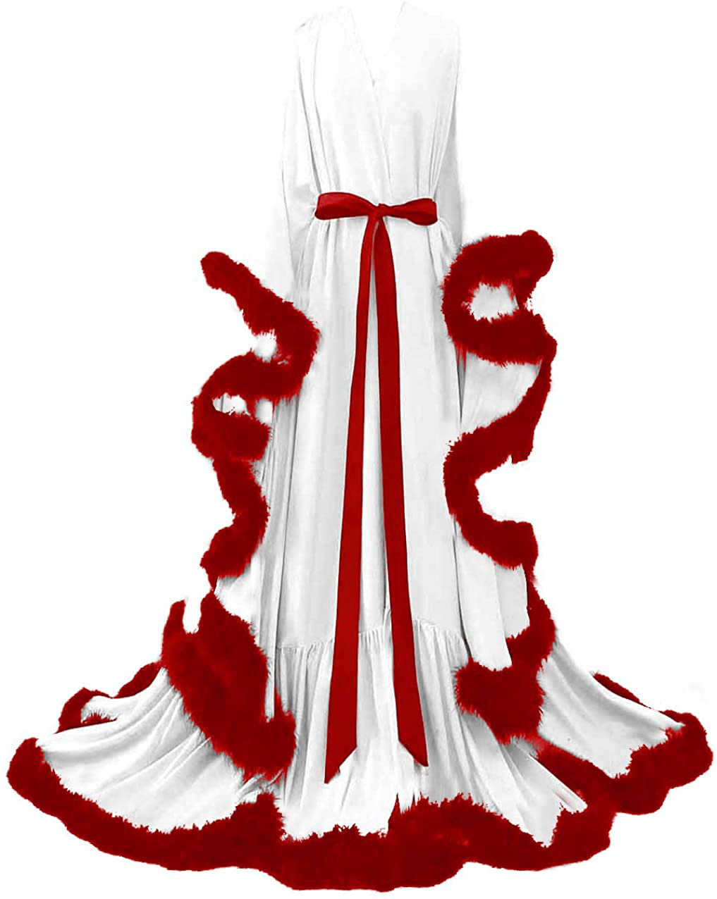 Yinyyinhs Women'S Feather Bridal Robe Wedding Scarf Long Lingerie Robe Nightgown Bathrobe Sleepwear with Belt Apparel & Accessories > Clothing > Sleepwear & Loungewear > Robes yinyyinhs