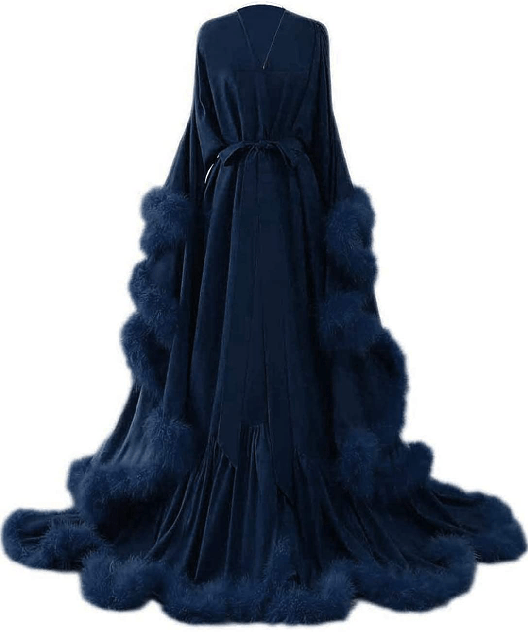 Yinyyinhs Women'S Feather Bridal Robe Wedding Scarf Long Lingerie Robe Nightgown Bathrobe Sleepwear with Belt Apparel & Accessories > Clothing > Sleepwear & Loungewear > Robes yinyyinhs Navy Blue Large-X-Large