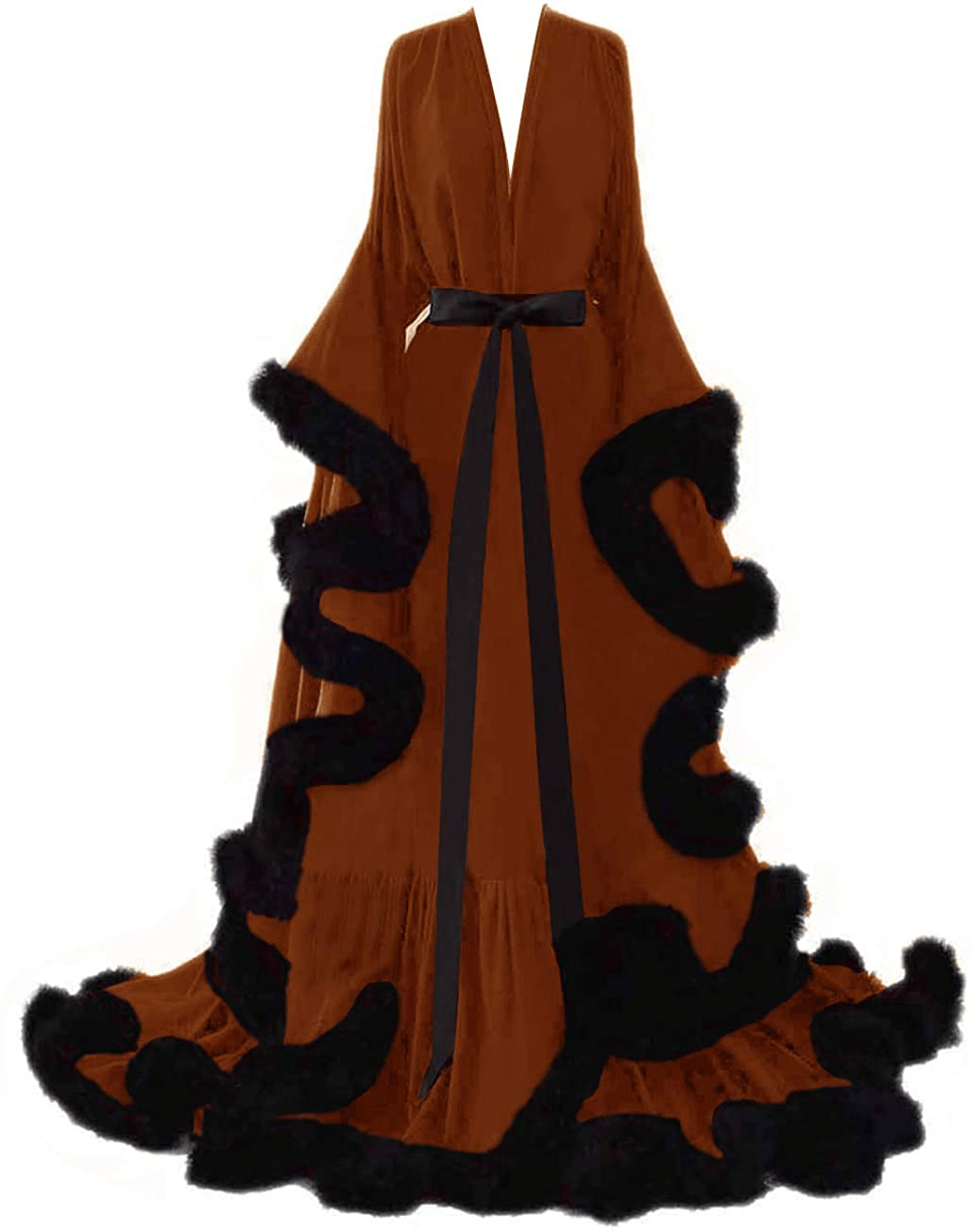 Yinyyinhs Women'S Feather Bridal Robe Wedding Scarf Long Lingerie Robe Nightgown Bathrobe Sleepwear with Belt Apparel & Accessories > Clothing > Sleepwear & Loungewear > Robes yinyyinhs