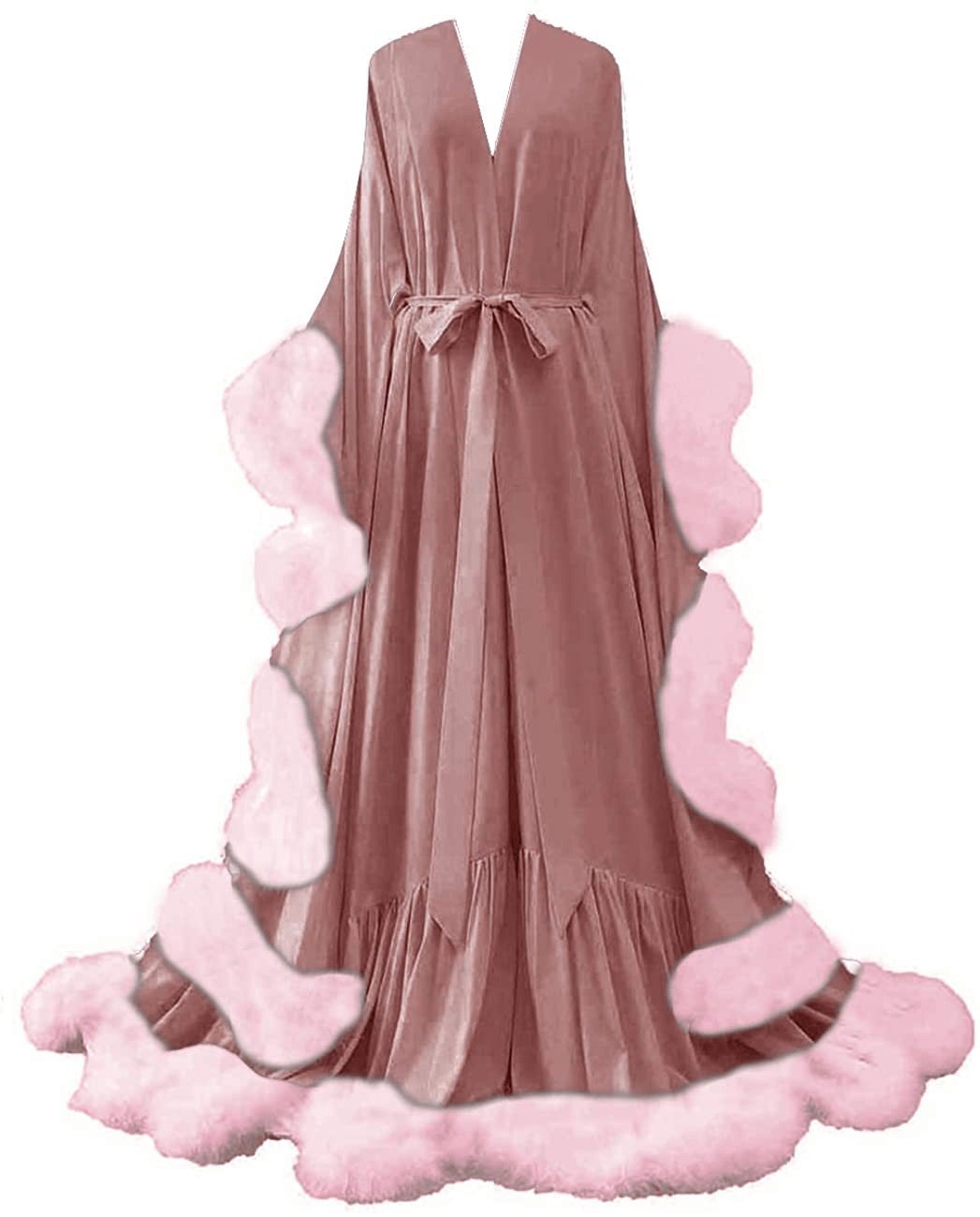 Yinyyinhs Women'S Feather Bridal Robe Wedding Scarf Long Lingerie Robe Nightgown Bathrobe Sleepwear with Belt Apparel & Accessories > Clothing > Sleepwear & Loungewear > Robes yinyyinhs