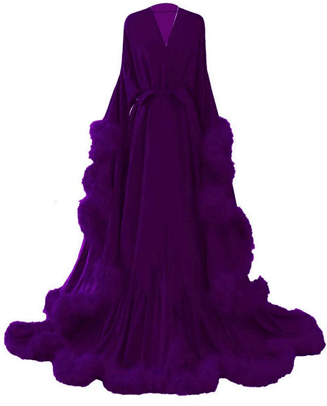 Yinyyinhs Women'S Feather Bridal Robe Wedding Scarf Long Lingerie Robe Nightgown Bathrobe Sleepwear with Belt Apparel & Accessories > Clothing > Sleepwear & Loungewear > Robes yinyyinhs