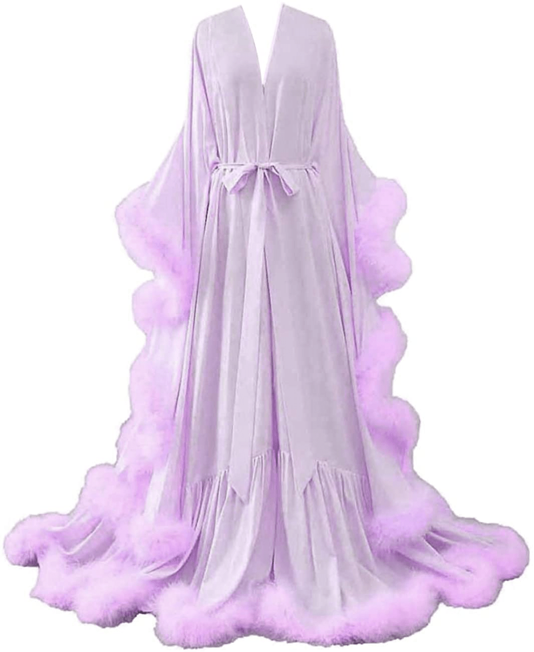Yinyyinhs Women'S Feather Bridal Robe Wedding Scarf Long Lingerie Robe Nightgown Bathrobe Sleepwear with Belt Apparel & Accessories > Clothing > Sleepwear & Loungewear > Robes yinyyinhs Lilac Large-X-Large