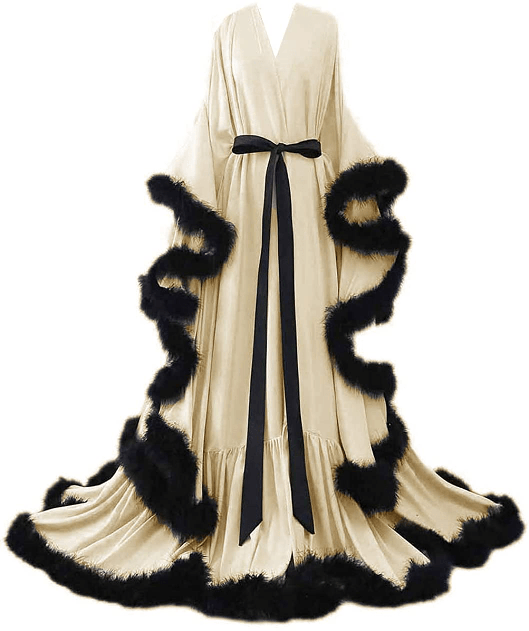 Yinyyinhs Women'S Feather Bridal Robe Wedding Scarf Long Lingerie Robe Nightgown Bathrobe Sleepwear with Belt Apparel & Accessories > Clothing > Sleepwear & Loungewear > Robes yinyyinhs