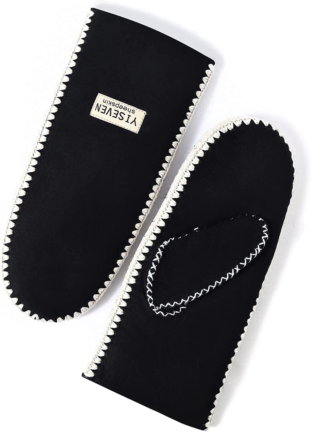 YISEVEN Women'S Rugged Sheepskin Shearling Mitten Sherpa Gloves Fur Cuff Apparel & Accessories > Clothing Accessories > Gloves & Mittens YISEVEN Black - Hand Stitched Design L (8"-9")