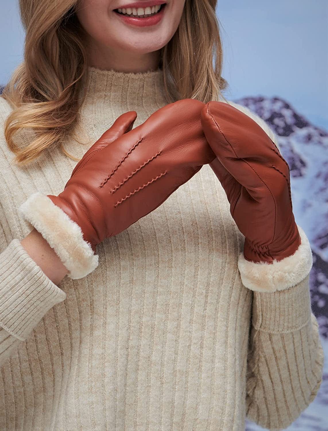 YISEVEN Women'S Winter Genuine Leather Gloves Mittens Apparel & Accessories > Clothing Accessories > Gloves & Mittens Charm Leather Fashion Company