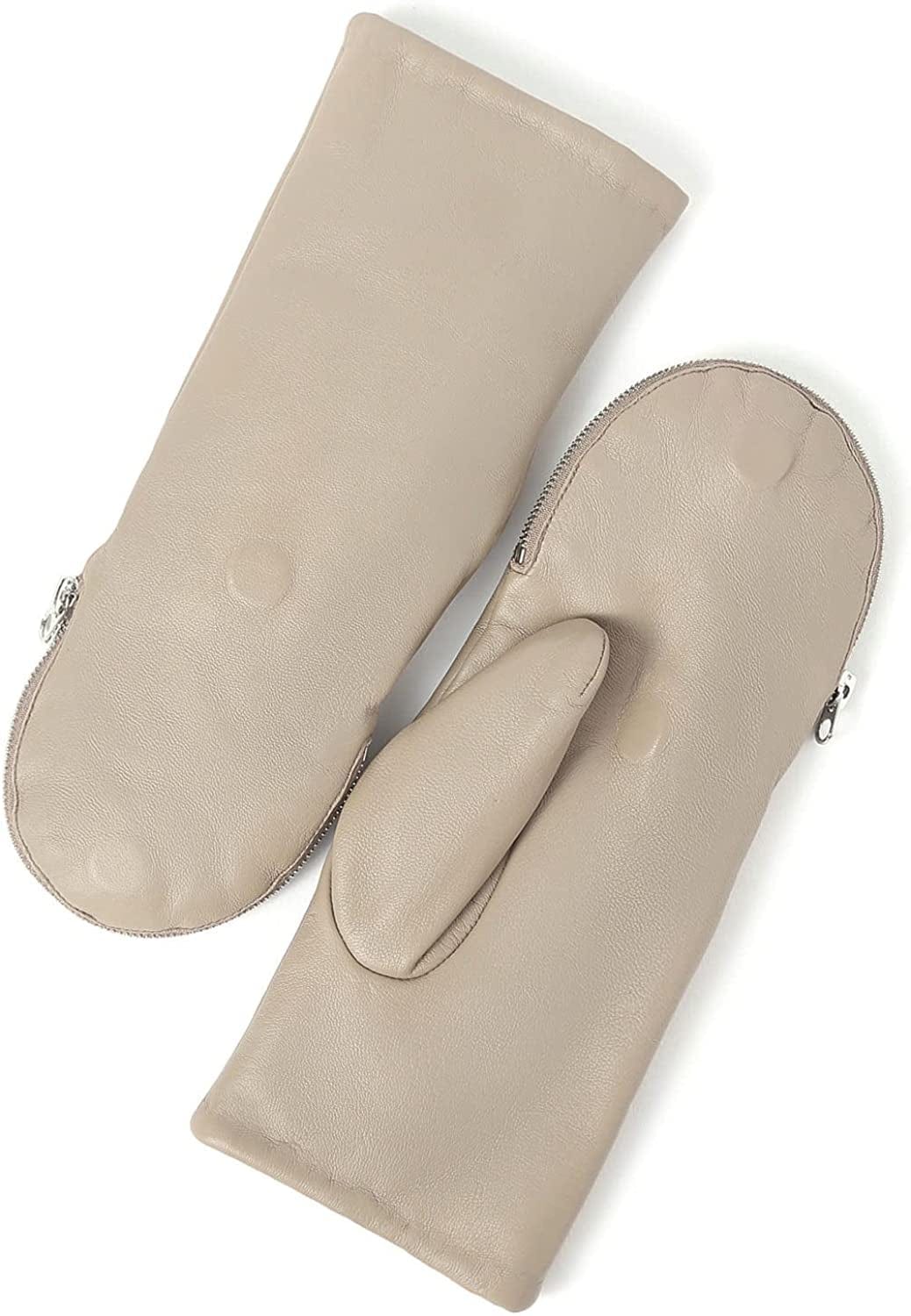 YISEVEN Women'S Winter Genuine Leather Gloves Mittens Apparel & Accessories > Clothing Accessories > Gloves & Mittens Charm Leather Fashion Company Beige- Zip Closure 7.0"/M