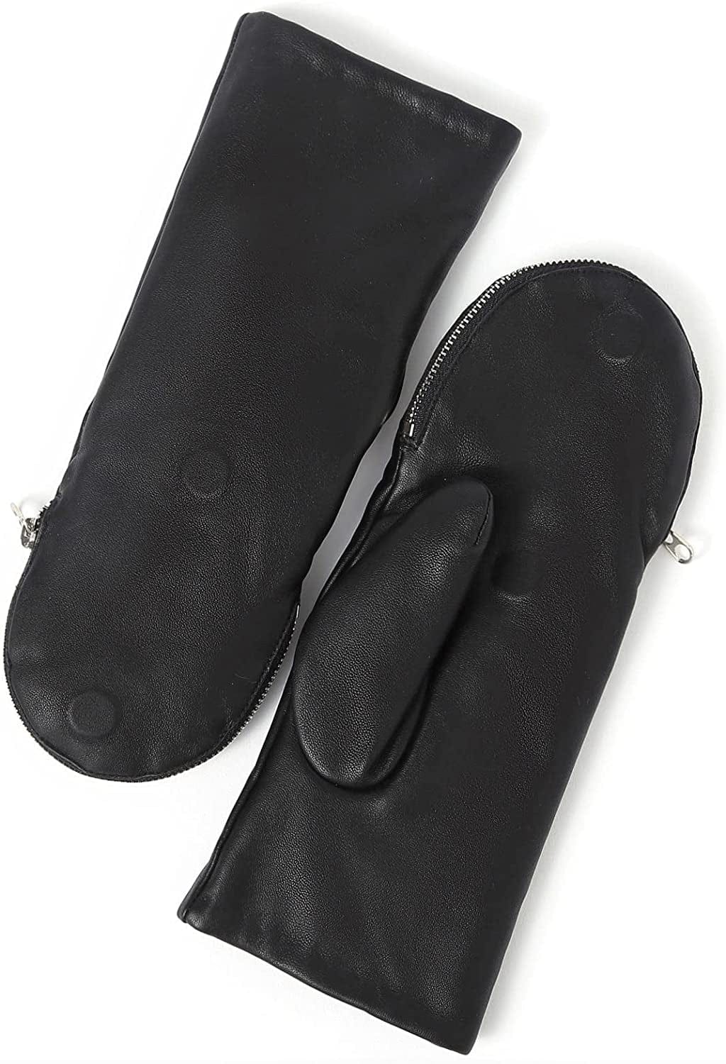 YISEVEN Women'S Winter Genuine Leather Gloves Mittens Apparel & Accessories > Clothing Accessories > Gloves & Mittens Charm Leather Fashion Company Black - Zip Closure 7.5"/L