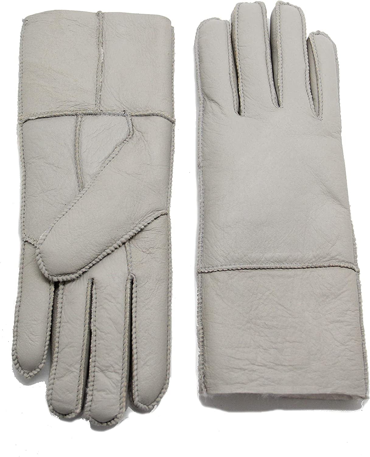 YISEVEN Women'S Winter Sheepskin Shearling Leather Gloves Mittens Two Points Apparel & Accessories > Clothing Accessories > Gloves & Mittens Charm Leather Fashion Company Ivory - Flat Design M/L (7"-7.5")