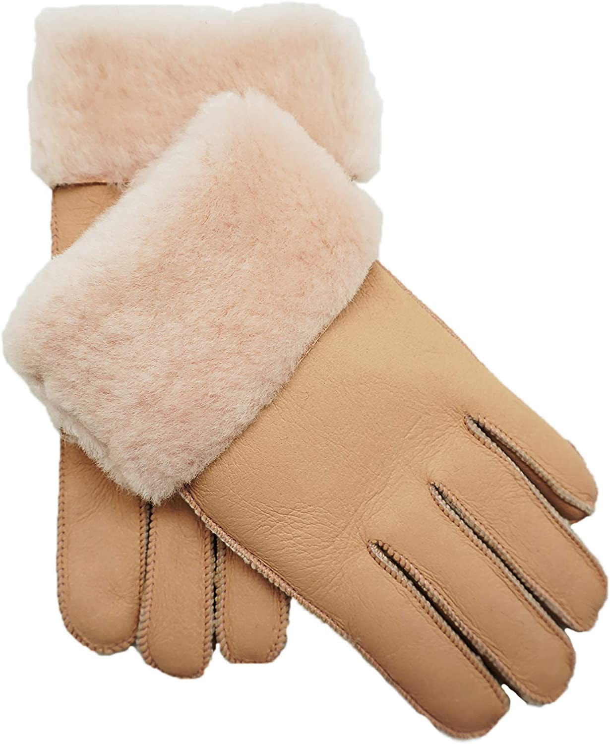 YISEVEN Women'S Winter Sheepskin Shearling Leather Gloves Mittens Two Points Apparel & Accessories > Clothing Accessories > Gloves & Mittens Charm Leather Fashion Company Pink - Flat Design L (7.5"-8")