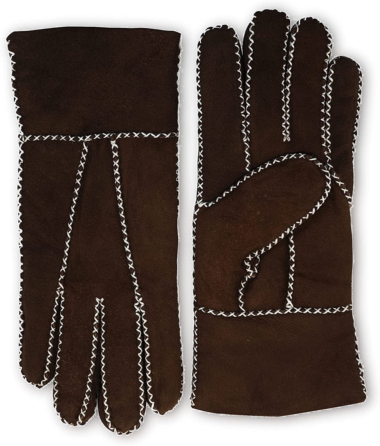 YISEVEN Women'S Winter Sheepskin Shearling Leather Gloves Mittens Two Points Apparel & Accessories > Clothing Accessories > Gloves & Mittens Charm Leather Fashion Company Brown Suede - Herringbone L (7.5"-8")