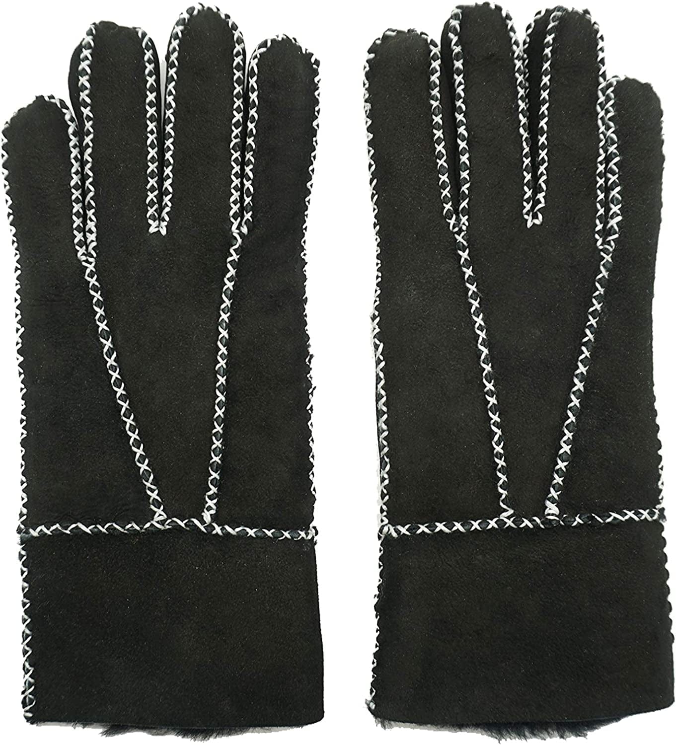 YISEVEN Women'S Winter Sheepskin Shearling Leather Gloves Mittens Two Points Apparel & Accessories > Clothing Accessories > Gloves & Mittens Charm Leather Fashion Company Black Suede - Herringbone M (6.5"-7")