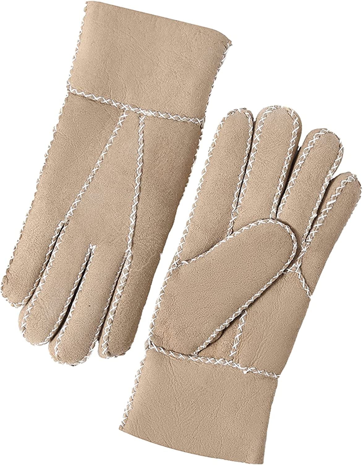 YISEVEN Women'S Winter Sheepskin Shearling Leather Gloves Mittens Two Points Apparel & Accessories > Clothing Accessories > Gloves & Mittens Charm Leather Fashion Company Camel Suede - Herringbone XL (8.5"-9")