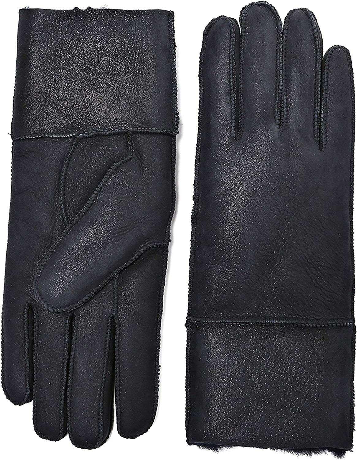 YISEVEN Women'S Winter Sheepskin Shearling Leather Gloves Mittens Two Points Apparel & Accessories > Clothing Accessories > Gloves & Mittens Charm Leather Fashion Company Black - Flat Design M (6.5"-7")