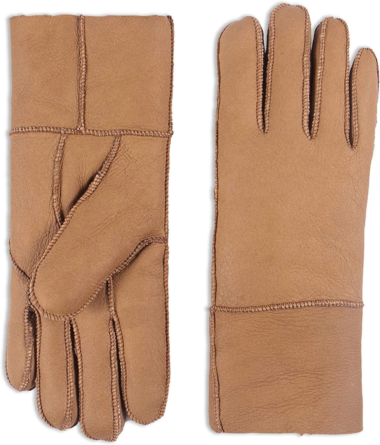 YISEVEN Women'S Winter Sheepskin Shearling Leather Gloves Mittens Two Points Apparel & Accessories > Clothing Accessories > Gloves & Mittens Charm Leather Fashion Company Brown - Flat Design M/L (7"-7.5")