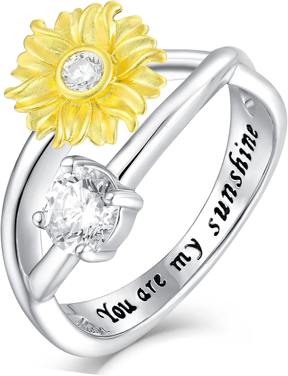 YL Sunflower Rings 925 Sterling Silver Infinity Rings Cubic Zirconia Flower Jewelry for Women Zirconia / 5