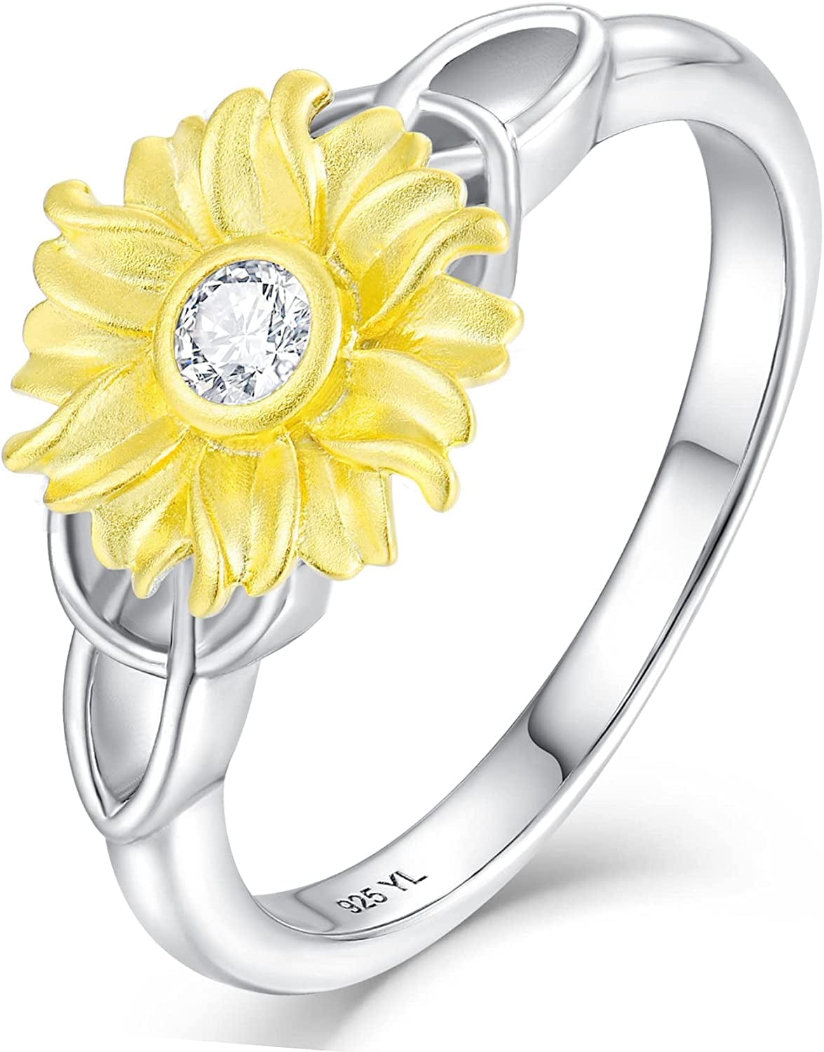 YL Sunflower Rings 925 Sterling Silver Infinity Rings Cubic Zirconia Flower Jewelry for Women 2-Celtic / 7