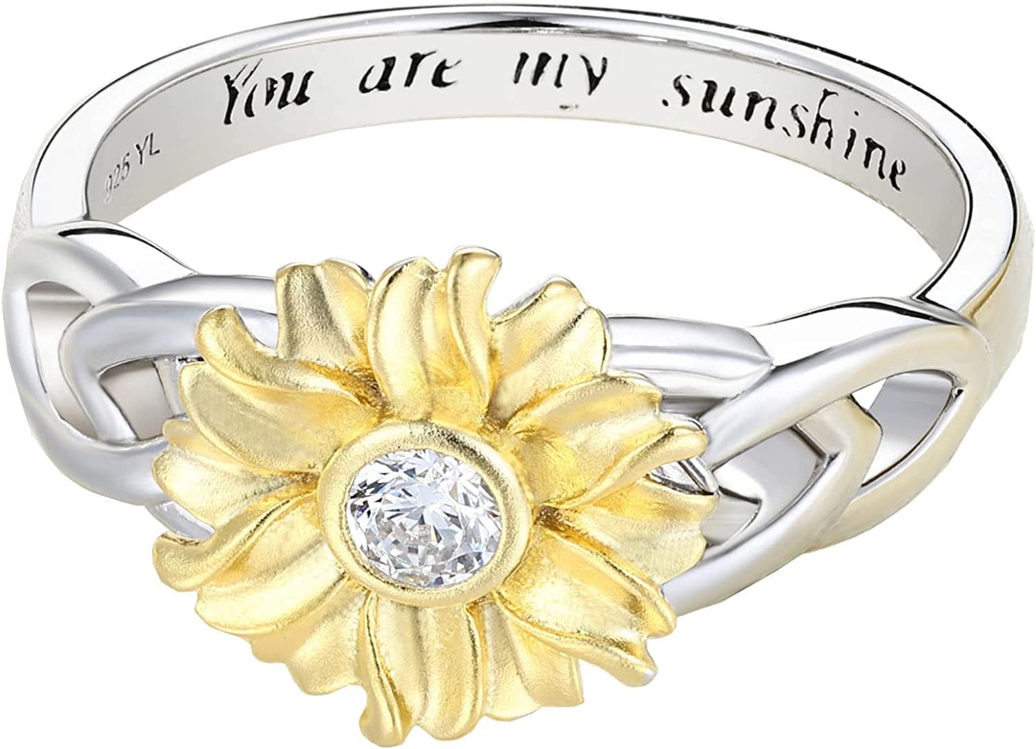 YL Sunflower Rings 925 Sterling Silver Infinity Rings Cubic Zirconia Flower Jewelry for Women