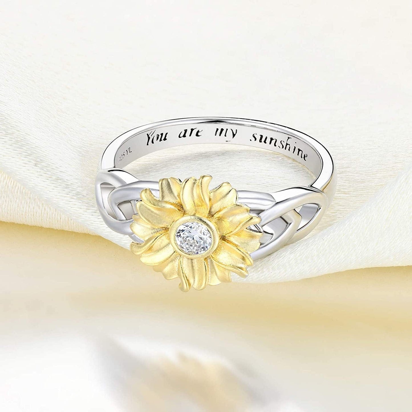 YL Sunflower Rings 925 Sterling Silver Infinity Rings Cubic Zirconia Flower Jewelry for Women