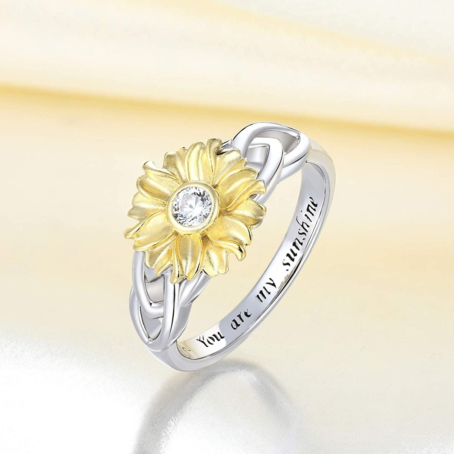 YL Sunflower Rings 925 Sterling Silver Infinity Rings Cubic Zirconia Flower Jewelry for Women