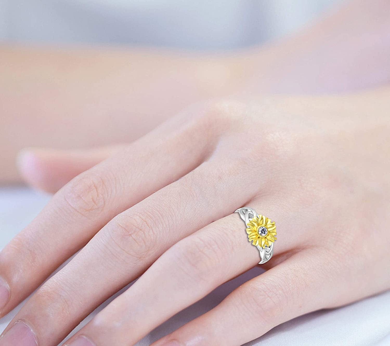 YL Sunflower Rings 925 Sterling Silver Infinity Rings Cubic Zirconia Flower Jewelry for Women