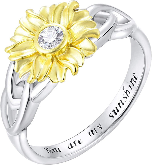 YL Sunflower Rings 925 Sterling Silver Infinity Rings Cubic Zirconia Flower Jewelry for Women 1-Celtic / 10