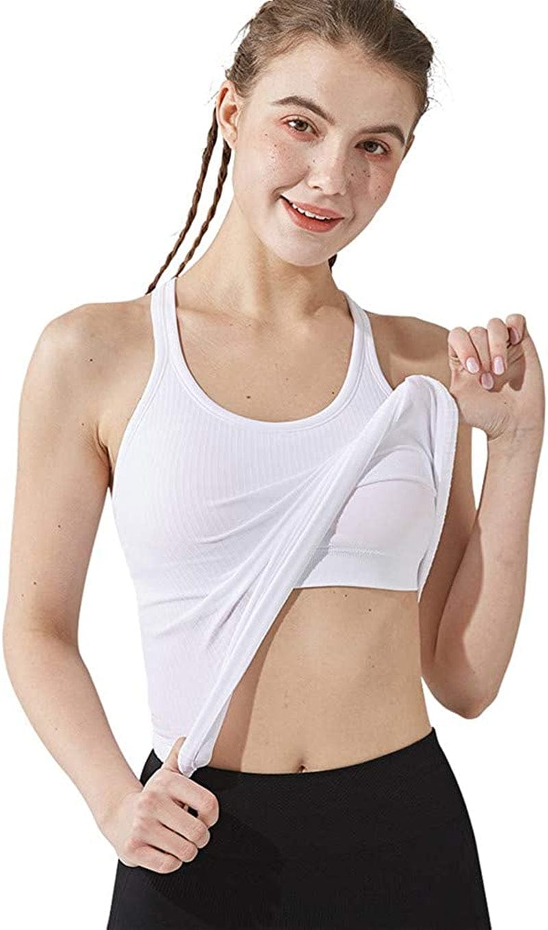 Yoga Racerback Tank Top for Women with Built in Bra,Women'S Padded Sports Bra Fitness Workout Running Shirts White / 8