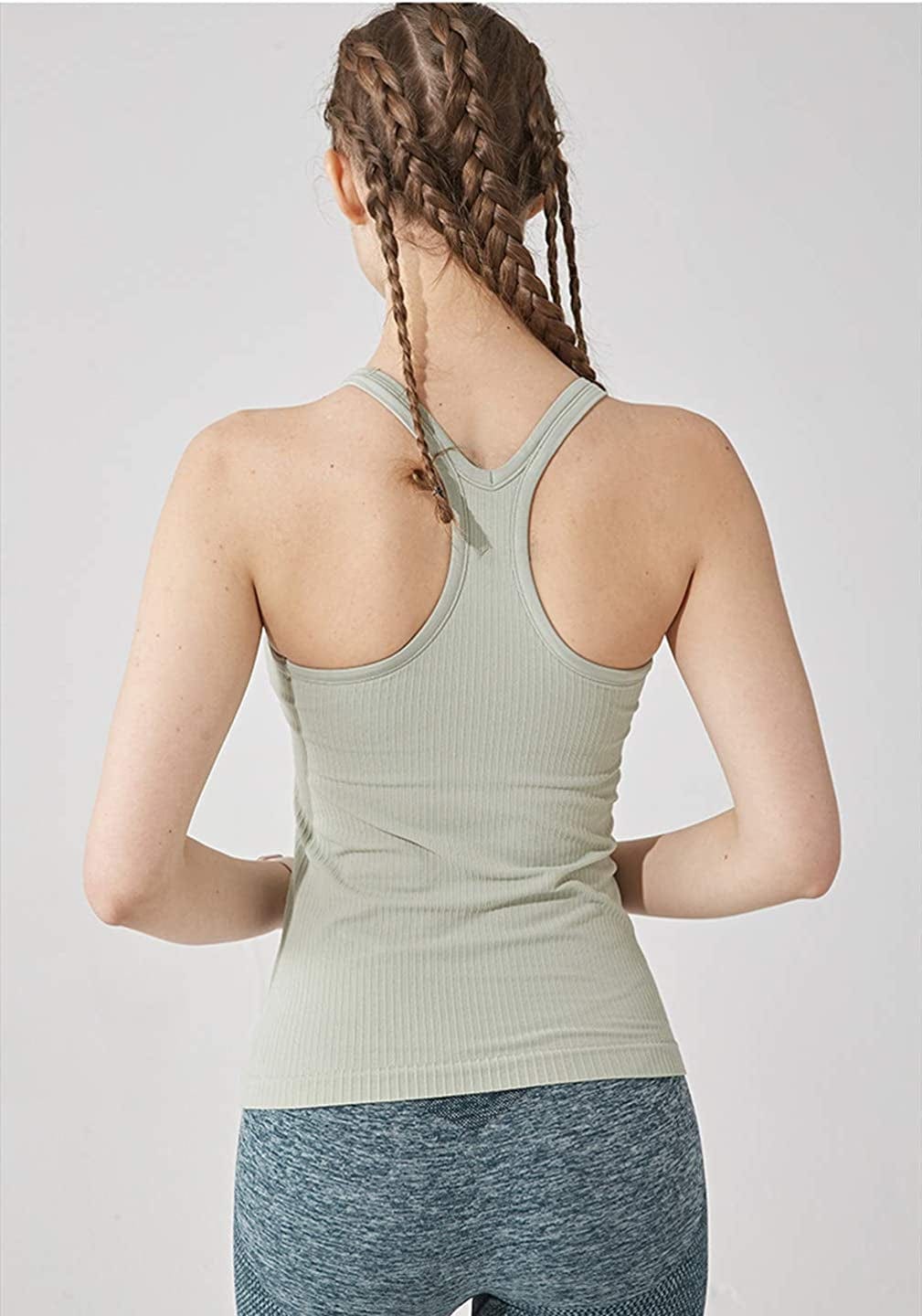 Yoga Racerback Tank Top for Women with Built in Bra,Women'S Padded Sports Bra Fitness Workout Running Shirts